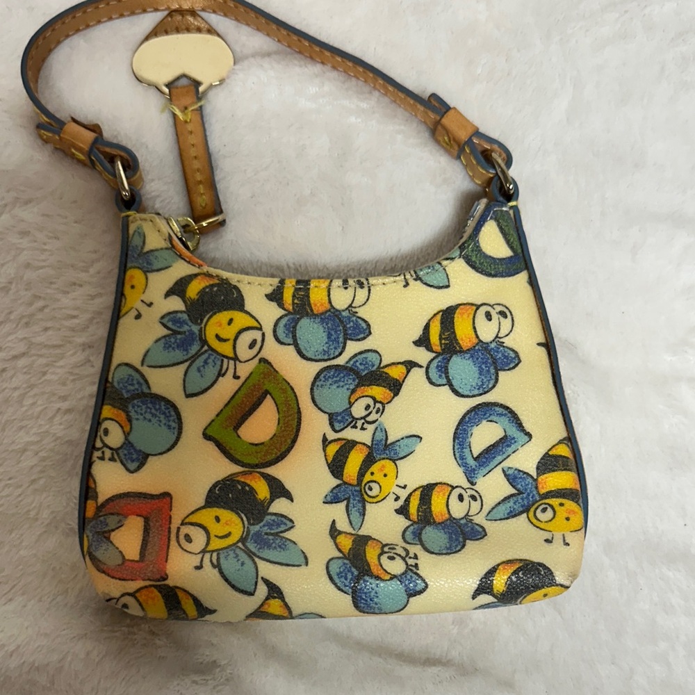 Dooney & Bourke Yellow Bee Print Wristlet with Tan Handle - Picture 2 of 12